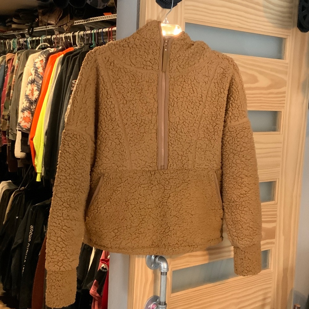 Cozy Tan Sherpa Pullover with hood